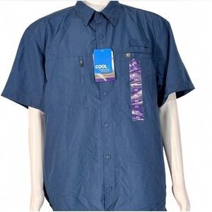 The American Outdoorsman‎ Mens Short Sleeve Fishing Shirt Blue XXL COOL+